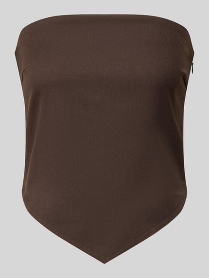 Produktfoto, Slim Fit Blusentop im Off-Shoulder-Look Modell 'RAVNA' van Copenhagen Muse, donkerbruin, materiaalmix met viscose, ruglengte maat S 38 cm