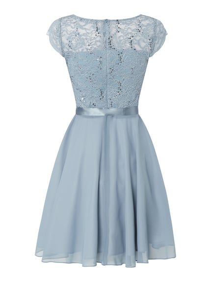 SWING Cocktailjurk met kant en strikceintuur Bleu - 4