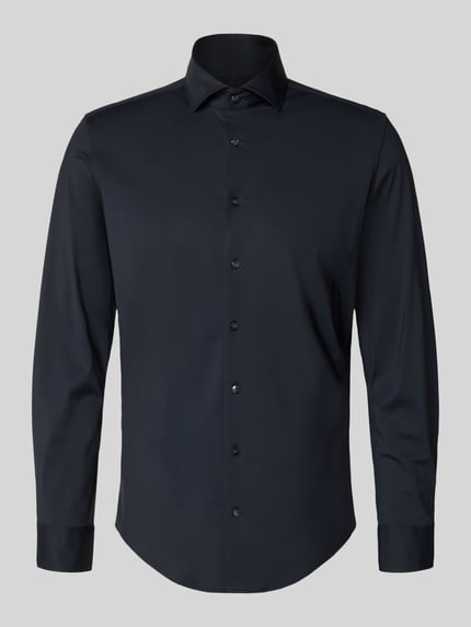Produktfoto, Slim Fit Business-Hemd mit Haifischkragen von SEIDENSTICKER, dunkel, glatter Material-Mix mit Stretch-Anteil, Knopfleiste, Herren