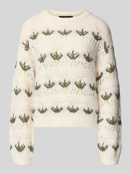VERO MODA Regular fit gebreide pullover met broderie anglaise, model 'IDELLE' Offwhite - 2