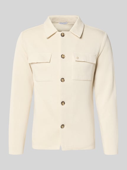 Produktfoto, Regular Fit Hemdjacke mit Brusttaschen von Manuel Ritz aus Baumwoll-Mix in Beige mit Umlegekragen und Knopfleiste, Rückenlänge 68 cm bei Größe M.