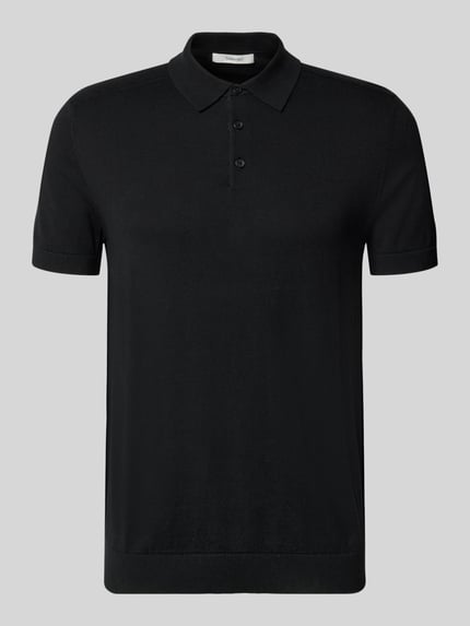 Produktfoto, Regular Fit Poloshirt aus reiner Baumwolle Modell 'BERG' von SELECTED HOMME mit Optik: Unifarben, Feinripp-Struktur, Farbe Schwarz.