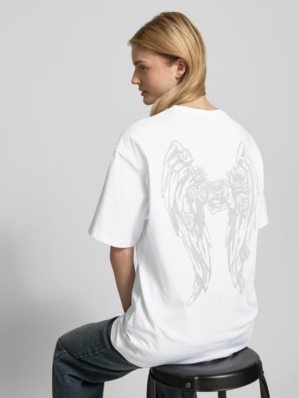 REVIEW Oversized T-Shirt mit Label-Print Weiss 3