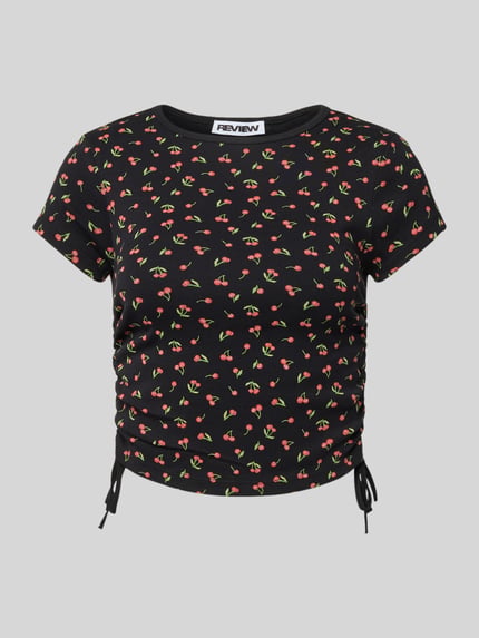 REVIEW Cropped T-Shirt mit Raffungen Black 2