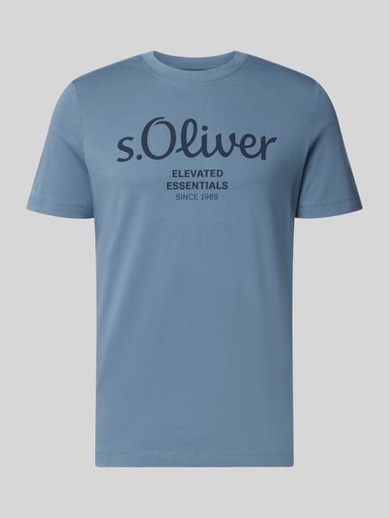 Produktfoto, Regular Fit T-Shirt aus reiner Baumwolle von s.Oliver RED LABEL, efekt: jednolity kolor, nadruk z logo, dżersej, niebieski