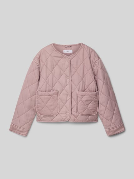 Produktfoto, Regular Fit Jacke aus reinem Lyocell Modell 'Dafne' von Mango in Stepp-Optik, aufgesetzte Taschen, rosa Farbton, Rundhalsausschnitt, Druckknopfleiste, Kinderjacke