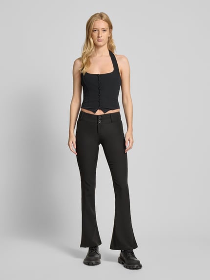 Gina Tricot Bootcut Stoffhose mit Knopf- und Reißverschluss Black 1