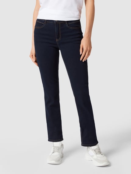 MAC Jeansy o kroju straight fit z naszywką z logo model 'Angela' Granatowy 4