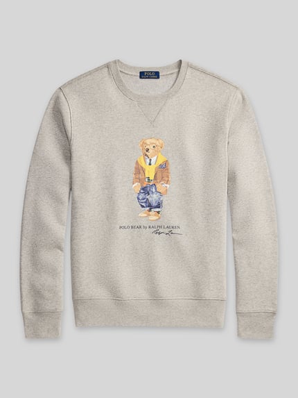 Productfoto, regular fit sweatshirt uit katoenmix met Polo Bear van Polo Ralph Lauren, gemêleerde look, ronde hals, lange mouw, ribboorden.