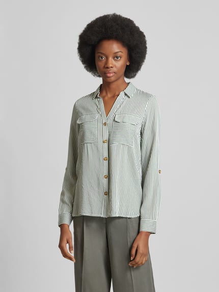 VERO MODA Overhemdblouse met opgestikte paspelzakken op de borst, model 'BUMPY' Rietgroen - 4