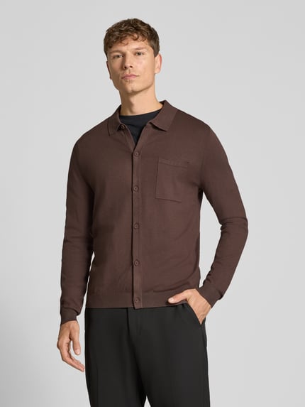 HUGO Regular Fit Cardigan mit Brusttasche Dunkelbraun 4