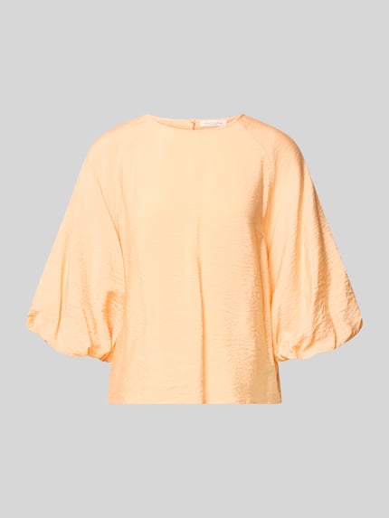 Productfoto, Regular Fit Bluse aus Viskose-Mix mit 3/4-Arm van Christian Berg Woman in lichtoranje, lichte textuur, ronde hals, damesblouse, ruglengte 56 cm, mouwlengte 44 cm, viscosemix