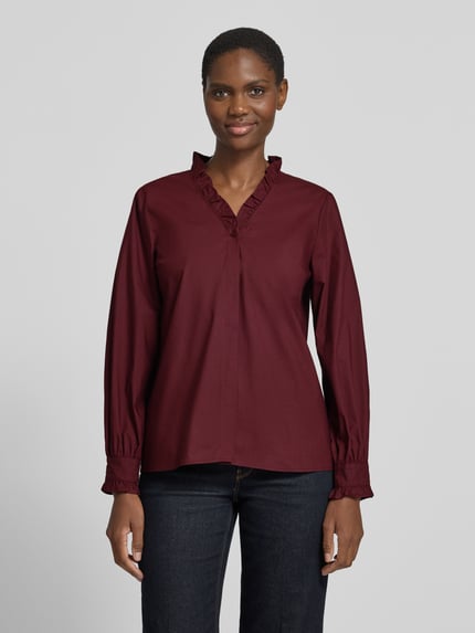 MORE & MORE Regular Fit Bluse mit Rüschenkragen und V-Ausschnitt Bordeaux 4