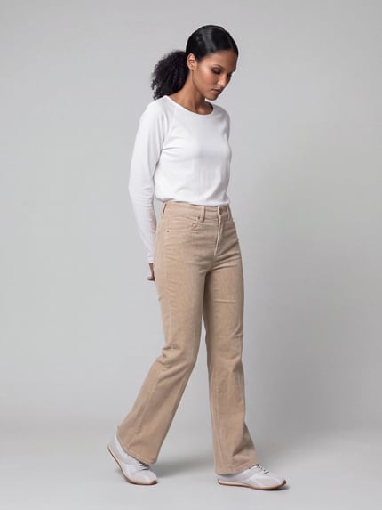 ANGELS Regular Fit Cordhose mit Label-Patch Modell 'Lara' Beige 1