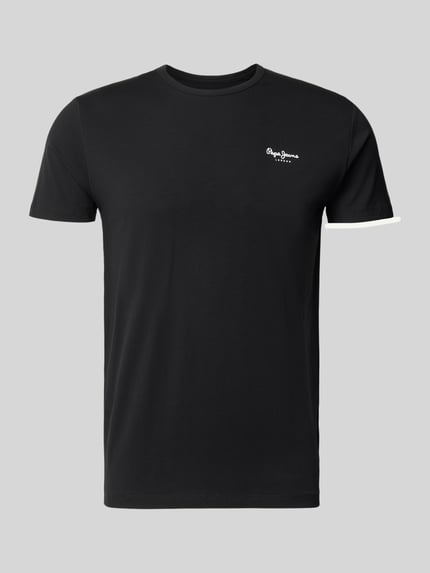 Produktfoto, Slim Fit T-Shirt aus Baumwoll-Mix Modell 'ORIGINAL BASIC 3' von Pepe Jeans, Optik: Unifarben, Jersey-Textur, Label-Schriftzug, Rundhals, Kurzarm