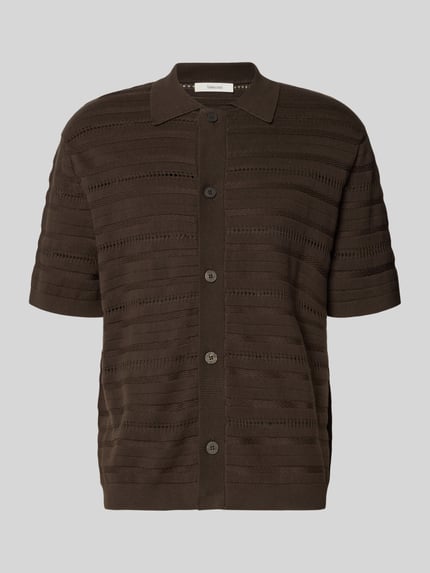 Produktfoto, Regular Fit Strickjacke aus reiner Baumwolle Modell 'PALLE' von SELECTED HOMME, braun, kurzarm, strukturierte Oberfläche, unifarben, einreihige Knopfleiste, Hemdkragen, Strickmaterial