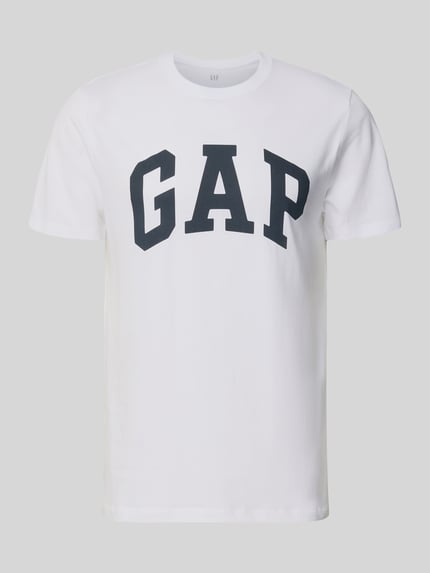 Produktfoto, T-Shirt mit Logo und Rundhalsausschnitt von GAP aus Reine Baumwolle, Regular-Fit, weiß, Rückenlänge 72 cm bei Größe M