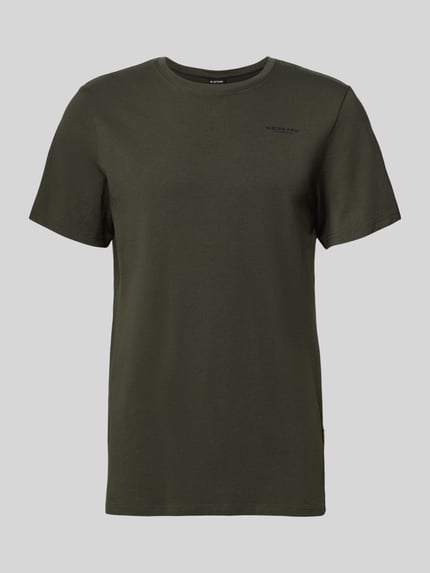 Productfoto, Slim Fit T-Shirt mit Logo-Stitching van G-Star Raw, elastische katoenmix, slim fit, ronde hals, donkergroen, 63 cm ruglengte bij maat M