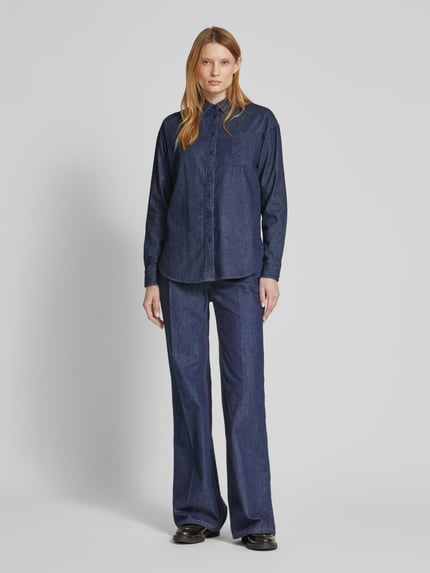 Lauren Ralph Lauren Overhemdblouse met labelstitching, model 'BRAWLEY' Donkerblauw - 1
