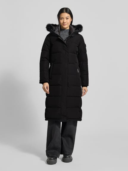 khujo Gewatteerde lange jas met labeldetails Zwart - 4