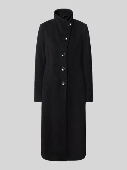 Produktfoto, Regular Fit lange jas met opstaande kraag Model 'NADA' van Milo Coats, Materiaalmix met scheerwol, knoopsluiting, steekzakken, ruglengte maat 36: 118 cm, schouderbreedte: 40 cm, borstwijdte: 47 cm, mouwlengte: 67 cm