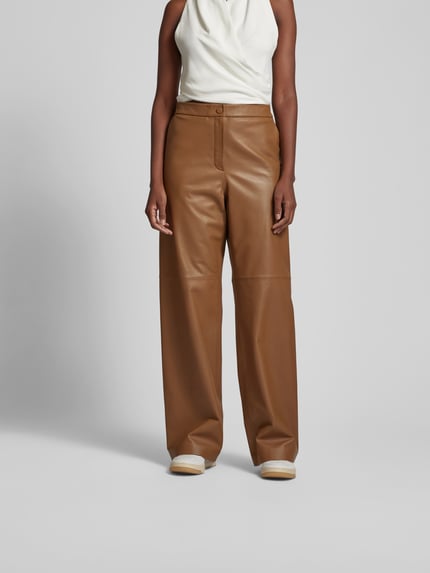 Yves Salomon Leren broek van echt leer Camel - 4