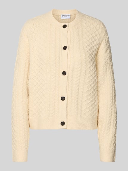 Jake*s Casual Regular fit gebreid jack in tricotlook met wol Ecru - 2