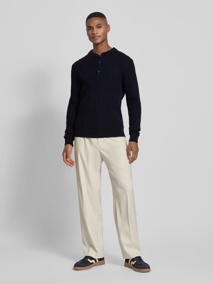 Lindbergh Strickpullover aus Leinen-Mix mit Polokragen Dunkelblau 1