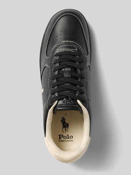 Produktfoto, Sneaker Low aus Rindsnappa von POLO RALPH LAUREN in Schwarz, unifarbene Lederoptik, flache Gummisohle, Logo-Stitching, Draufsicht