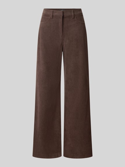 Produktfoto, Regular Fit Cordhose mit weitem Bein von S. OLIVER BLACK LABEL, brauner Cord mit feiner Struktur, seitliche Eingrifftaschen