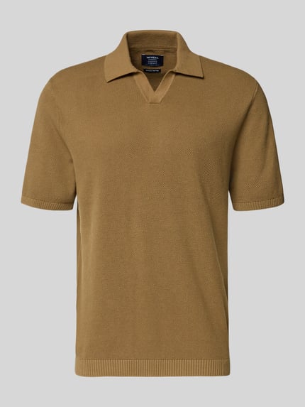 Produktfoto, Regular Fit Poloshirt mit gerippten Abschlüssen von MCNEAL in Braun, Baumwolle, Polokragen, strukturierte Oberfläche, kurze Ärmel.