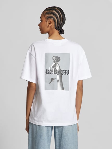 REVIEW Oversized T-Shirt mit Label-Print Weiss 5