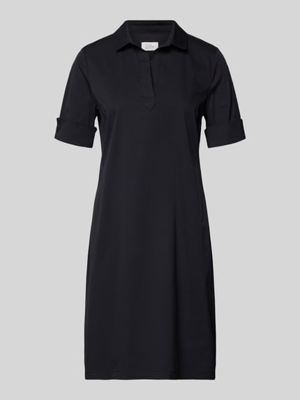 Produktfoto, Hemdblusenkleid mit V-Ausschnitt von ROBE LÉGÈRE in zwart, rechte fit, mini-lengte, katoenmix met stretch, overhemdkraag, omgeslagen mouwen, ruglengte maat 36: 86 cm, borstwijdte: 37 cm, mouwlengte: 26 cm