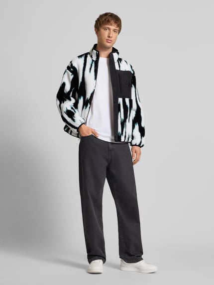 Calvin Klein Jeans Regular Fit Fleecejacke mit Logo-Stitching Modell 'Jacquard' Black 1