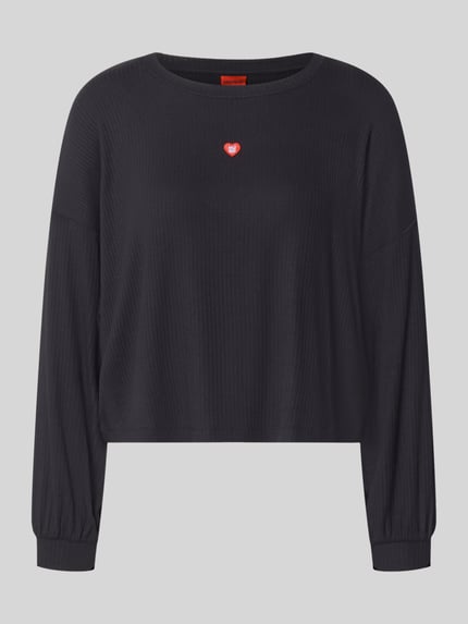 Produktfoto, schwarzes Relaxed Fit Sweatshirt aus Modal-Mix Modell 'HUGO HEART' von HUGO, strukturierte Oberfläche, Damen Sweatshirt von HUGO