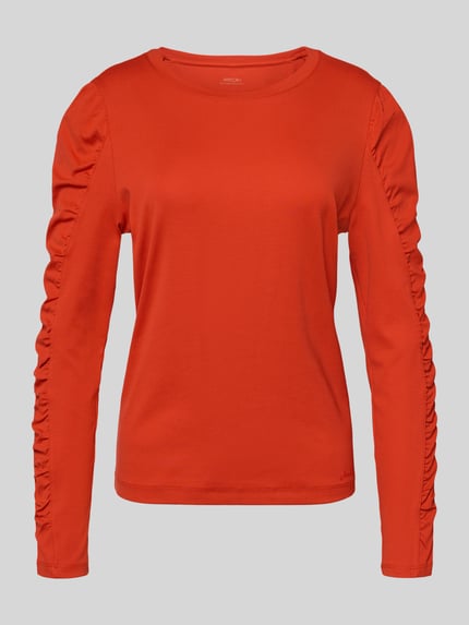 Produktfoto, Longsleeve mit Puffärmeln und Rundhalsausschnitt von Marc Cain, bawełna z elastanem, regular fit, kolor intensywnej czerwieni, gładka tekstura