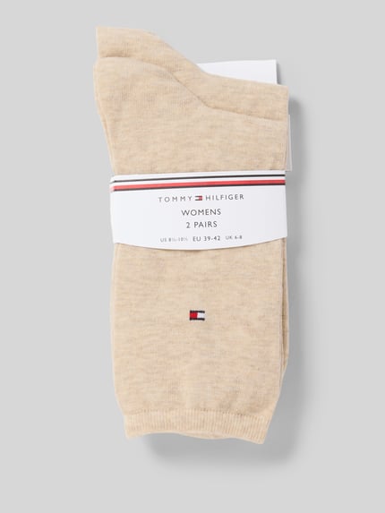 Produktfoto, Socken im 2er-Pack von Tommy Hilfiger in Beige, unifarben, Logo-Stickerei, elastischer Bund, Baumwoll-Mix mit Stretch-Anteil