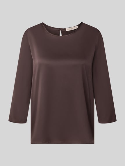 Produktfoto, Bluse aus Satin von Rinascimento, Materiaalmix met stretch, getailleerd pasvorm, ronde hals, met lange mouwen, kleur diepbruin, gladde satijnstructuur, ruglengte maat S 59 cm, mouwlengte maat S 48 cm