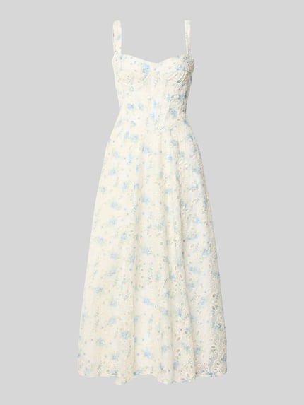 Bardot Cocktailkleid mit Lochstickerei Hellblau 2