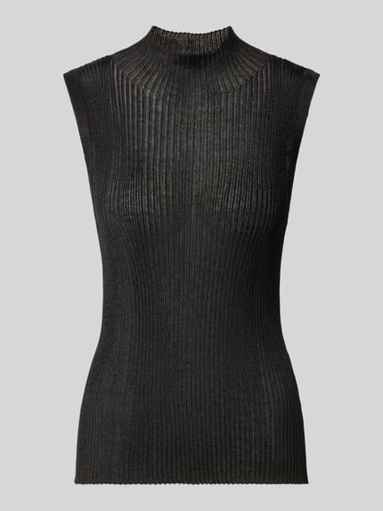 Produktfoto, Pullunder aus Viskose-Mix mit Stehkragen Modell 'Imanja' von MOS MOSH, Slim Fit, Ripp-Optik, schwarz, strukturierte Oberfläche