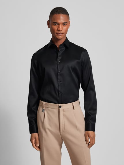 Jake*s Slim Fit Businesshemd aus Satin Black 4