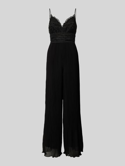 GUESS Jumpsuit mit Plisseefalten und Spitzenbesatz Black 2