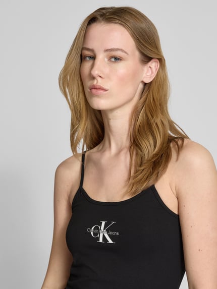 Calvin Klein Jeans Sukienka mini z logo i cienkimi ramiączkami Czarny 3