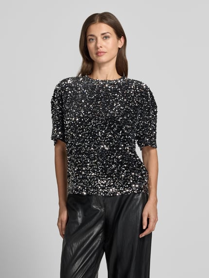 Jake*s Casual Kurzarmbluse mit Allover-Pailletten Black 4