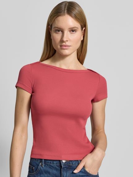 Jake*s Casual T-shirt met boothals Donkerrood - 3