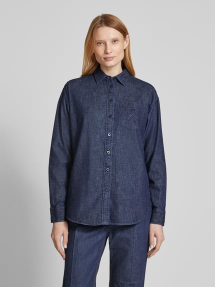 Lauren Ralph Lauren Overhemdblouse met labelstitching, model 'BRAWLEY' Donkerblauw - 4