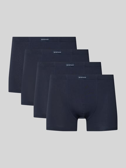 Produktfoto, Trunks mit Stretch-Anteil im 4er-Pack von TOM TAILOR aus Baumwoll-Elasthan-Mix, schmaler Schnitt, elastischer Bund, Logo, dunkelblau