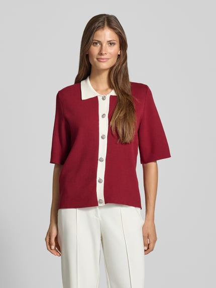 YAS Regular Fit Cardigan aus Viskose-Mix Modell 'Loro' Dunkelrot Melange 4