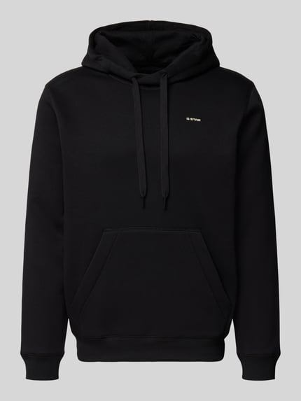 Produktfoto, Hoodie mit Kapuze von G-Star Raw in Schwarz, Label-Print, Känguru-Tasche, lockerer Baumwoll-Mix, gerippte Abschlüsse