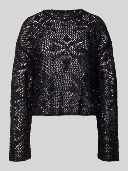 VERO MODA Relaxed Fit Strickpullover mit Pailletten Modell 'LEILANI FLOWERS' Black 2